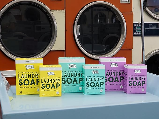 Ingredients Matter Powder Laundry Soap - Lemongrass Scent, Hypoallergenic Detergent, Natural & Eco-Friendly, Plastic Free, Made in USA, Natural Essential Oils & Dermatologist Tested - 30 oz, 60 Loads
