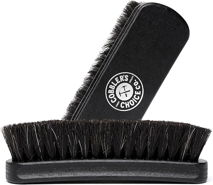 Premium Shoe Brush - Horsehair Shoe Brush - Concaved Handle for Premium Grip, Black