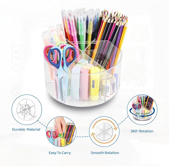 Fab Glass and Mirror Clear Acrylic Pen Holder – Multi-Function Desk Organizer, Makeup Brush Holder, Pencil Cup for Desk, Modern Storage Solution for Office, School & Vanity