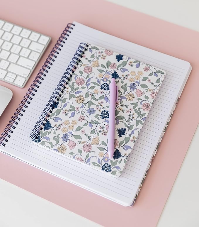 Steel Mill & Co Cute Floral Mini Spiral Notebook, 8.25" x 6.25" Journal with Durable Hardcover and 160 Lined Pages, Purple Vine Ditsy