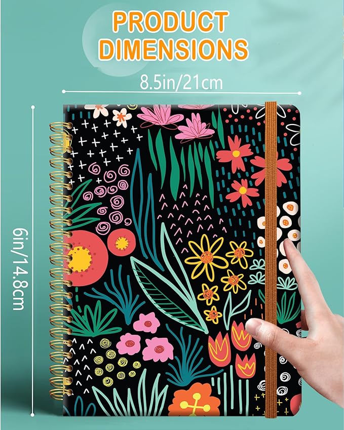 Ruled Spiral Writing Notebook,A5 Hardcover Lined College Journal for Women,Strong Twin-Wire Binding with Premium Paper,8.4" X 6",Perfect for School,Office,Home(Colorful Garden Flowers)