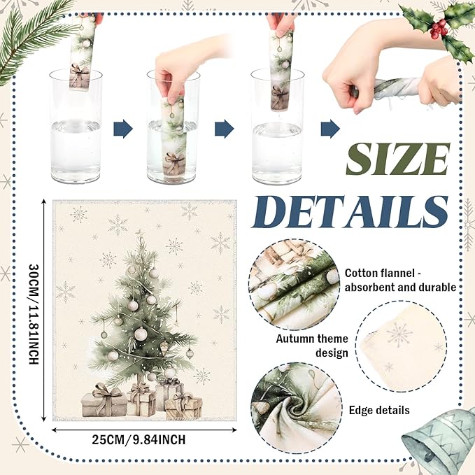 36 Pcs Christmas Reusable Paper Towels Rolls Washable Bulk Christmas Tree Reindeer Kitchen Towels Paperless Reusable Cloth Cotton Napkins with Cardboard for Kitchen Bathroom