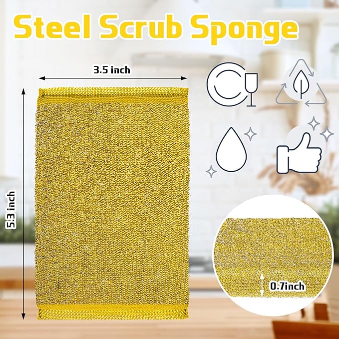 Thyle 24 Pack Steel Scrub Sponges for Dishes Non Scratch Scouring Sponge Multi Use Metal Scrubber Heavy Duty Dish Wash Kitchen Sponge for Pot Dish Washing Hard Surface Cleaning Tools (Gray,Yellow)