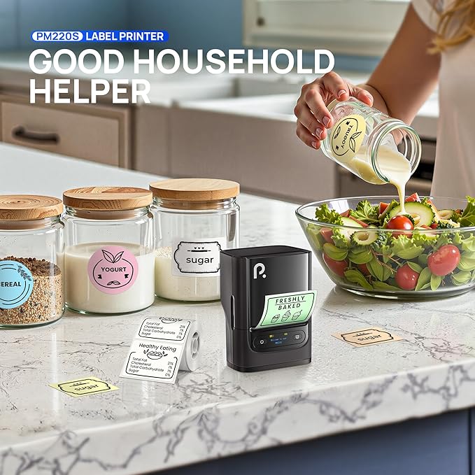 POLONO PM220S Label Maker Machine with Tape, Bluetooth Thermal Label Printer, Portable Sticker Printer,Chocolate Dark