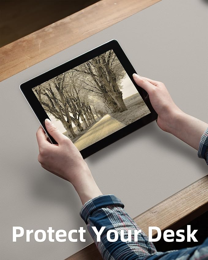 Leather Desk Pad Protector,Mouse Pad,Office Desk Mat, Non-Slip PU Leather Desk Blotter,Large Desk mat,Waterproof Keyboard mat for Office/Home/Decor (Light Grey,48" x 24")