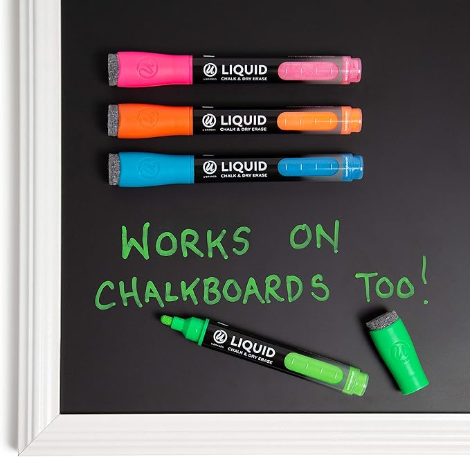 U Brands Liquid Chalk Markers For Blackboard, Chalk Board, and Dry Erase Boards, with Eraser, Assorted Bright Colors, Set of 4