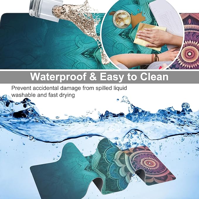 Desk Mat, Vintage Mandala Flowers Extended Large Gaming Mouse Pad XXL, Non-Slip Rubber Base Stitched Edges Long Computer Keyboard Desk Pad Mouse Mat for Home Office Gaming 35.4"X15.7"