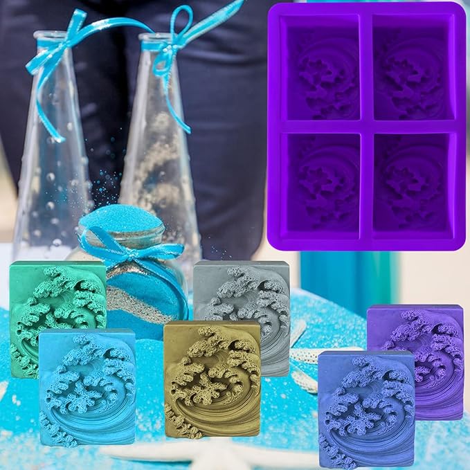 Ocean Wave Soap Molds, Sea Wave Silicone Soap Molds for Rectangle Nautical Wave Swirls Pattern Soap DIY Homemade Craft Soap Candle Making