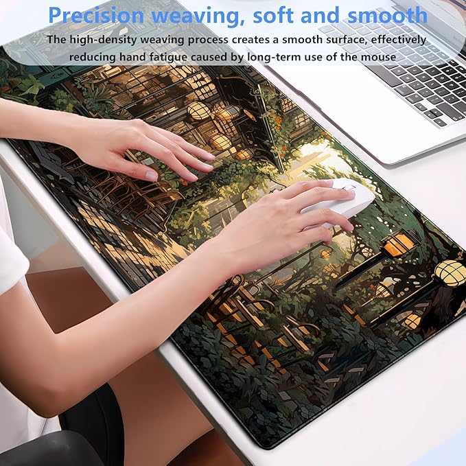 Green Desk Mat Large Mouse Pad Gaming Mousepad XL 31.5 x15.7 in Full Desk Keyboard Mouse Mat for Desk Extra Computer Pad with Stitched Edges 3mm Rubber Non-Slip Base Desktop Mat for Work and Play