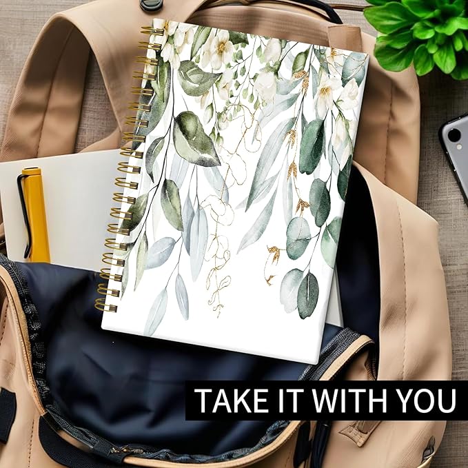 Spiral Journal Notebook, Hardcover Lined Journal for Women, Medium 6 x 8.4 in, 120 Pages Thick Paper, College Ruled Notebook for Writing, Work, Office, and School,Watercolor Green Gold Branches