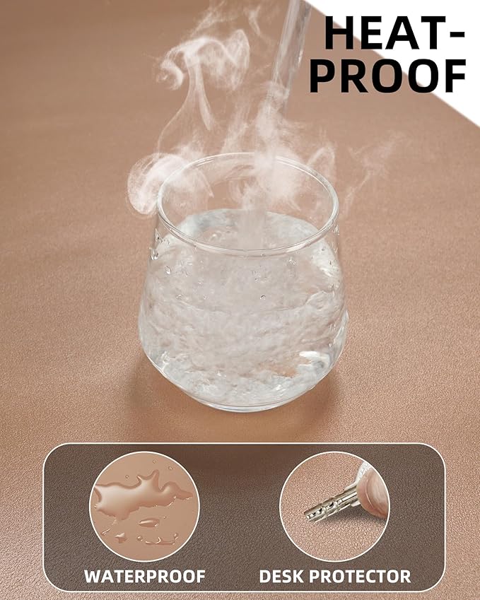 Leather Desk Pad Protector, Mouse Pad, Office Desk Mat, Non-Slip PU Leather Desk Blotter, Laptop Desk Pad, Waterproof Desk Writing Pad for Office and Home (Champagne Gold, 31.5" x 15.7")