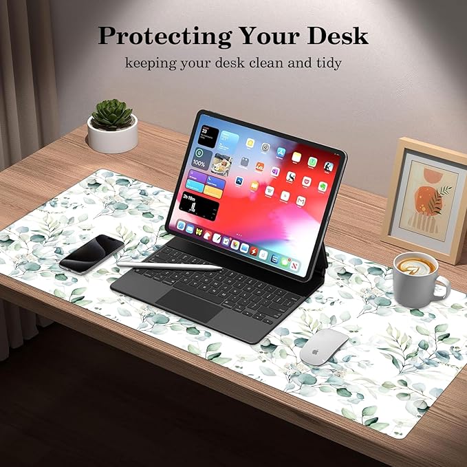Floral Mouse Pad Protector, Stitched Edges, Large Office Mat, Non-Slip Blotter, Laptop Desk Pad, Flower Writing Pad for Home and Office (XXL)