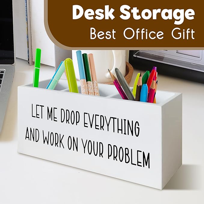 Funny Pen Holder for Desk, Office Humor Gifts for Women Men Coworkers Boss, Work Humor Gifts, Let Me Drop Everything Funny Wooden Pen Pencil Holder Organizer for Office Desk Accessories