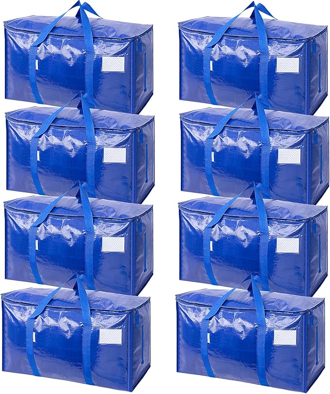 TICONN 8 Pack Extra Large Moving Bags with Zippers & Carrying Handles, Heavy-Duty Storage Tote Moving Boxes for Space Saving