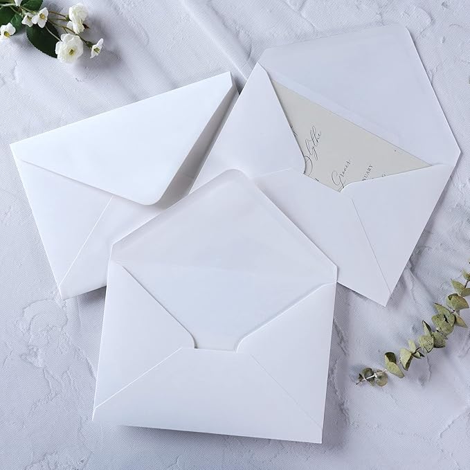 PONATIA 50 PCS/Pack A7 Envelopes, 5.25 x 7.48'' White Envelope, Perfect For 5 x 7'' Wedding Invitation Cards, Christmas Gift Cards Envelopes, Acrylic Invitations, Photos