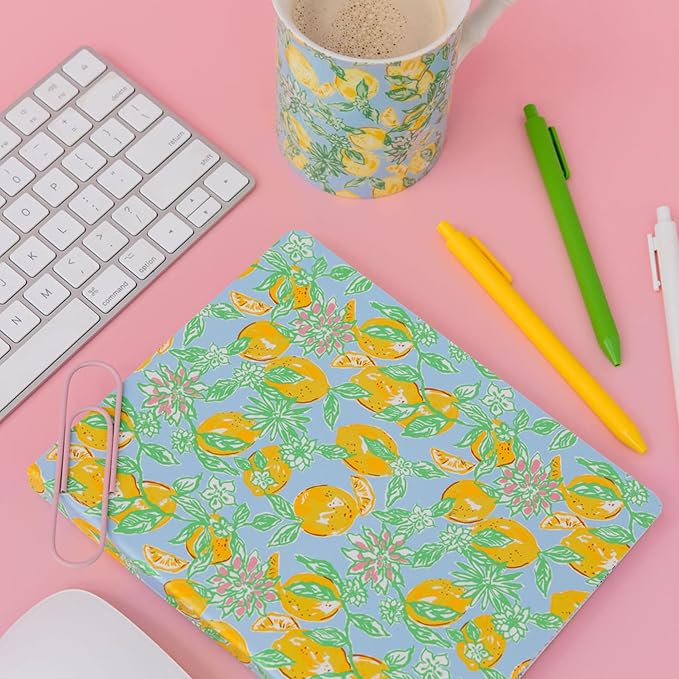 Lilly Pulitzer Concealed Spiral Mini Notebook, 6 x 8.25 Small Journal with 160 College Rules Pages, Make Lemonade