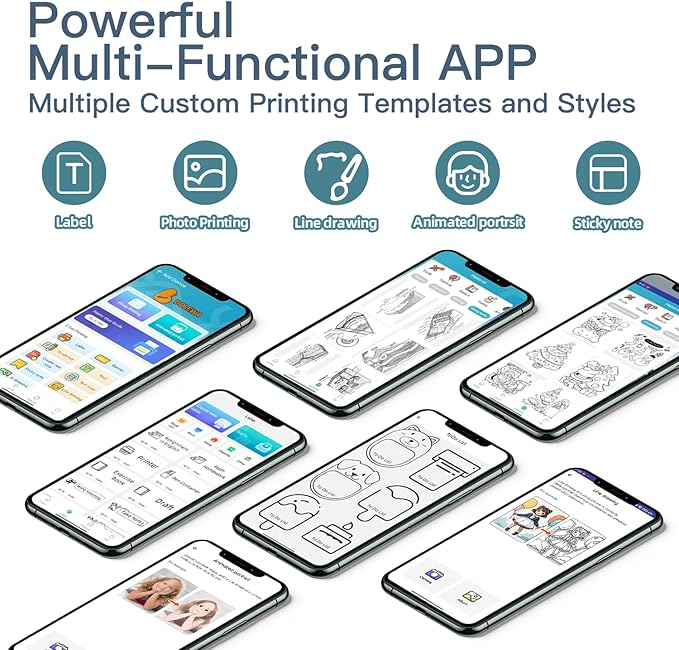 Label Maker Machine, HD Mini Sticker Printer with 7 Rolls Paper, Portable Thermal Print Pod Supports 12-57mm Papers, Bluetooth Pocket Printer for Home, Kitchen, School (Light Pink)