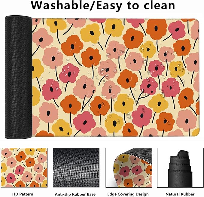 MIOAOSRT Desk Mat,Cool Pink Flower Extended Gaming Mouse Pad,Large Non-Slip Rubber Base Mousepad with Stitched Edges,Waterproof Mouse Mat Desk Pad for Office Game Home 35.4x15.75 in