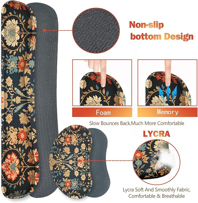 ARTSO Desk Mat Set - Extended Gaming Mouse Pad with Wrist Rest Support + Keyboard Wrist Rest + Large Coaster, Retro Flower Plant