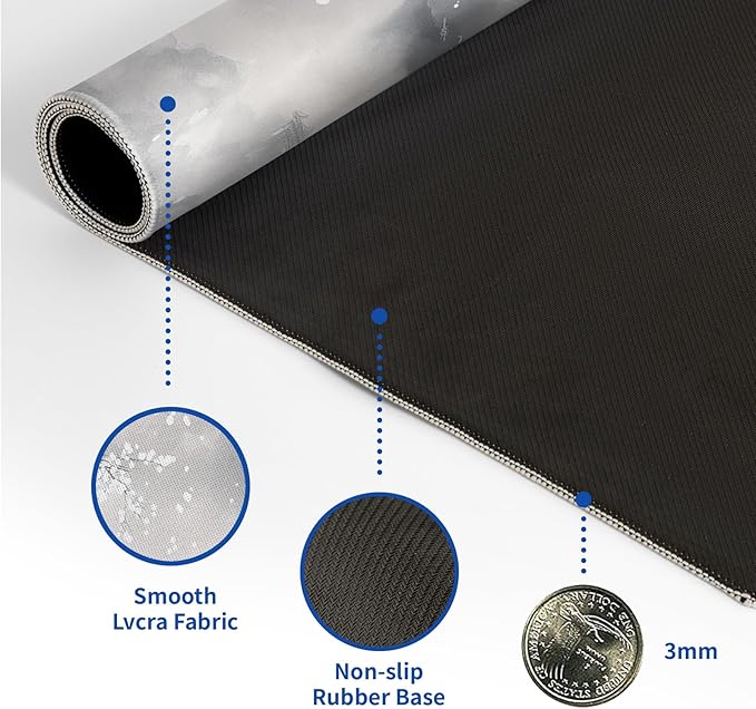 Watercolor Cherry Blossom Mouse Pad Abstract Black Mouse Pad 31.5x11.8 Inch Pagoda Texture Non-Slip Rubber Base Large Mousepad Stitched Edges Keyboard Mouse Mat Desk Pad for Office and Home