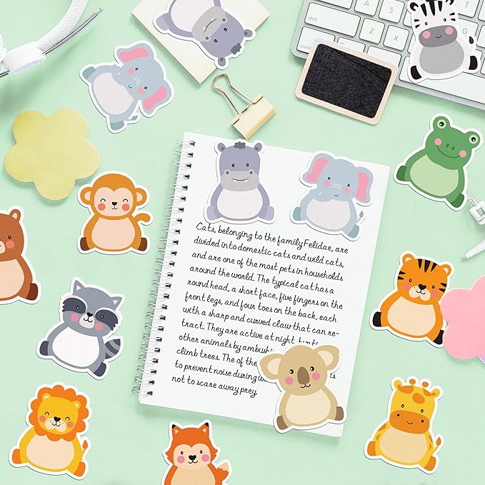 Jungle Animals Sticky Notes, 240 Pages Cute Cartoon Animal Self Adhesive Memo Pad Jungle Animals Sticky Note Self Stick Cartoon Notepad Notes Memo Pads for Home, School, Office -12 Designs