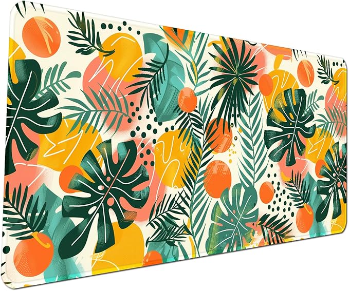 Tropical Leaves Large Mousepad 31.5 x 15.7 inch, XXL Waterproof Desk Mat Gaming Mouse Pad, Aesthetic Flowers Desktop Mat, Laptop Pad, Computer Writing Mat for Home Office Desk Decor