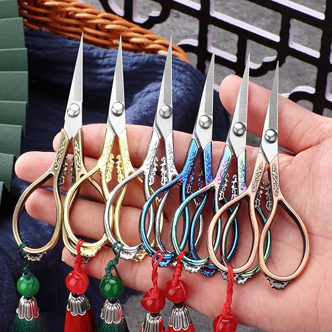 Small Stainless Steel Scissors, Vintage European Style, Blue