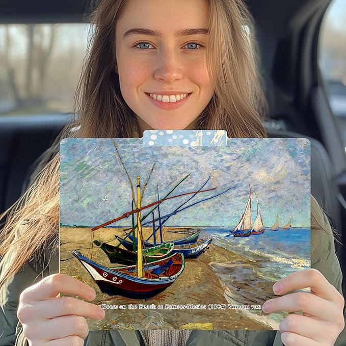 PARTH IMPEX 12 Pack Vincent Van Gogh Decorative File Folders, 1/3 Cut Tab with Assorted Positions, Letter Size Paper Holders (9.37” x 11.75”) Matte Finish Laminated for Office School Work