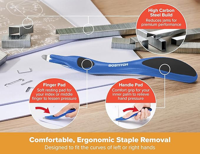 Bostitch Titan Heavy Duty Metal Stapler, 50 Sheet Capacity with 1250 Staples and Ergonomic Staple Remover, Jam Free Stapling, Full Strip Stapler for Desk, Office and Classroom, Blue