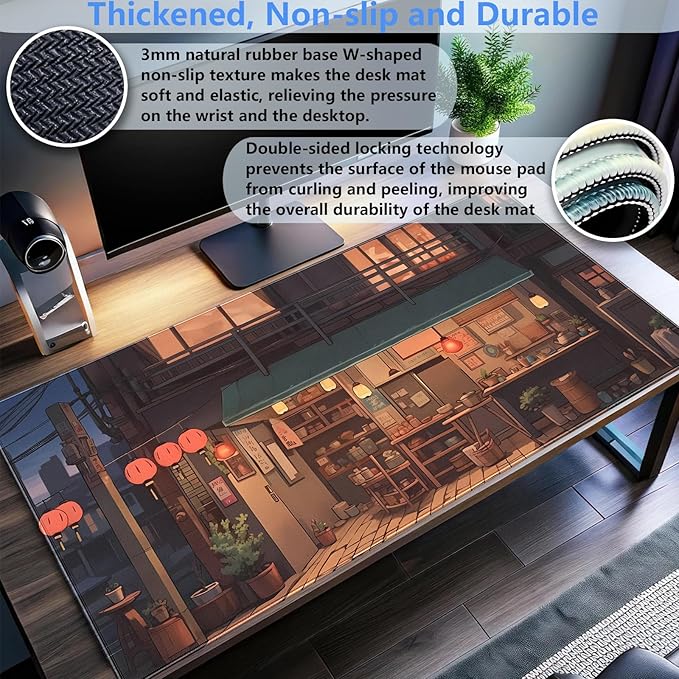 Anime Aesthetics Mouse Pad Desk Mat Japanese Desk Pad XL Large Gaming Mouse pad with Stitched Edges, Non-Slip Computer Mat Pad for Desk, Keyboard and Mouse mat 31.5 x 15.7 in