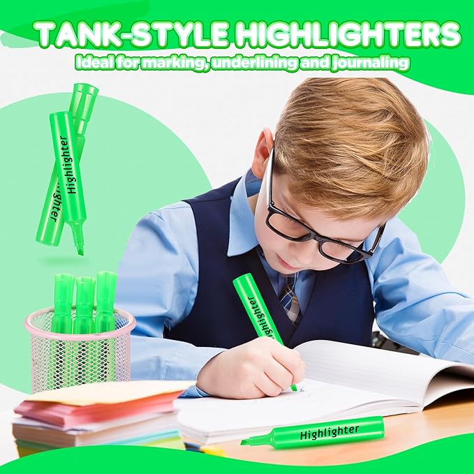 Qilery 30 Pack Highlighters Bulk, Tank Style Chisel Tip Highlighters Markers Quick Drying for Kids and Adult Coloring, Classroom Home Office School Supplies (Green)
