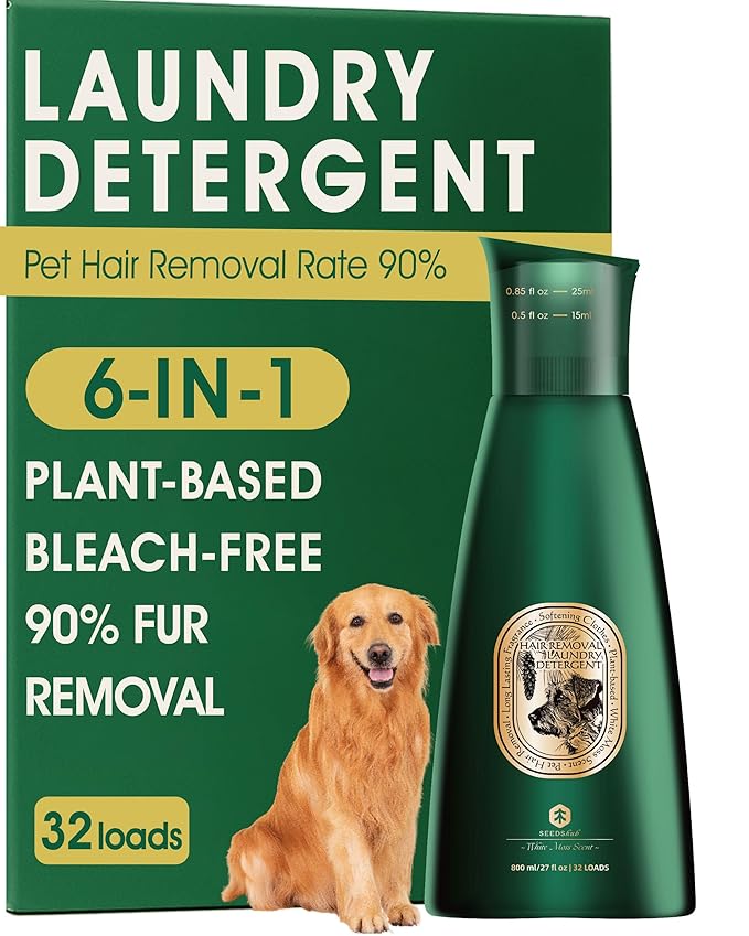 Seedshub Pet Hair Remover for Laundry, 6-in-1 Dog Laundry Detergent Concentrate (Non-Dissolving), Repels Up to 90% Fur, Odor & Stain Remover, Cedar Scent, 27 fl oz, 32 Loads