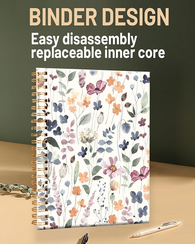 Spiral Journal Notebook for Women,A5 College Ruled Notebooks 6"x 8.4", 120 Pages Lined Journal with Premium Thick Paper,Perfect for School Office Home Gifts(Watercolor rustic floral)