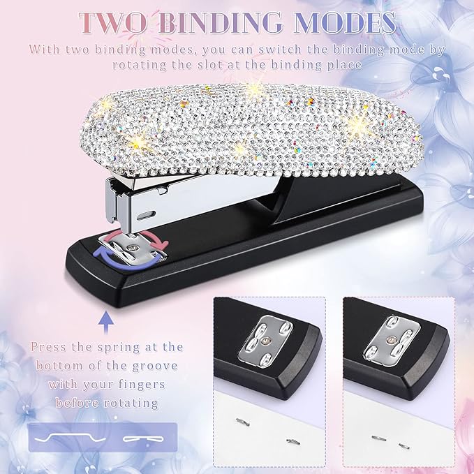 Yexiya Bling Crystal Stapler Gift Sparkly Diamond Stapler for Desk Handmade Clay Rhinestone Machine Pretty Office Stationery Kit Stylish Accessory for Women Lady Christmas(Silver)