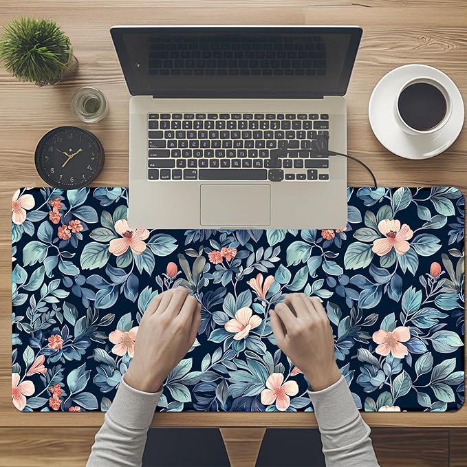 Floral Large Desk Mat 31.5 x 15.7 inch, Waterproof Extended Gaming Mousepad XXL, Aesthetic Flowers Desktop Mat, Non-Slip Keyboard and Laptop Pad, Computer Writing Mat for Home Office Accessories