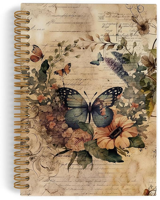 Butterfly Journal, Butterfly Spring Spiral Notebook, Butterfly Notebook, Butterfly Notebooks for School, Butterfly Floral Office Supplies Gifts for Women Girls Coworkers, 5.5x8.3 Inch