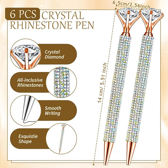 Qilery 8 Pcs Bling Desk Accessories Gift with 1 Bling Pen Holder 6 Pcs Crystal Rhinestone Pens 1 Crystal Scissors Glitter Makeup Brush Holder Vanity Decor Organizer(Multicolor)