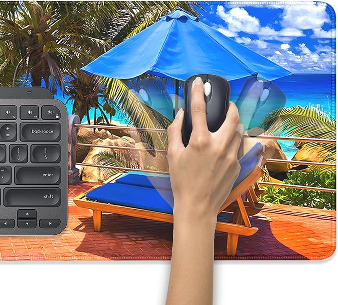 Swimming Pool and Sea Desk Pad Mouse Pad,Large Summer Blue Gaming Mouse Mat with Stitched Edges,Non-Slip Waterproof Rubber Base Mousepad for Office Work Home Desk Mat(27.5X11.8 in)