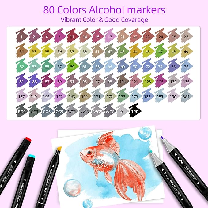 80 Colors Alcohol Markers for Adult Coloring Books, Dual Tip Art Markers with Brush Tip & Chisel Tips for Coloring, Illustrations, Drawing, Sketching with Carrying Case