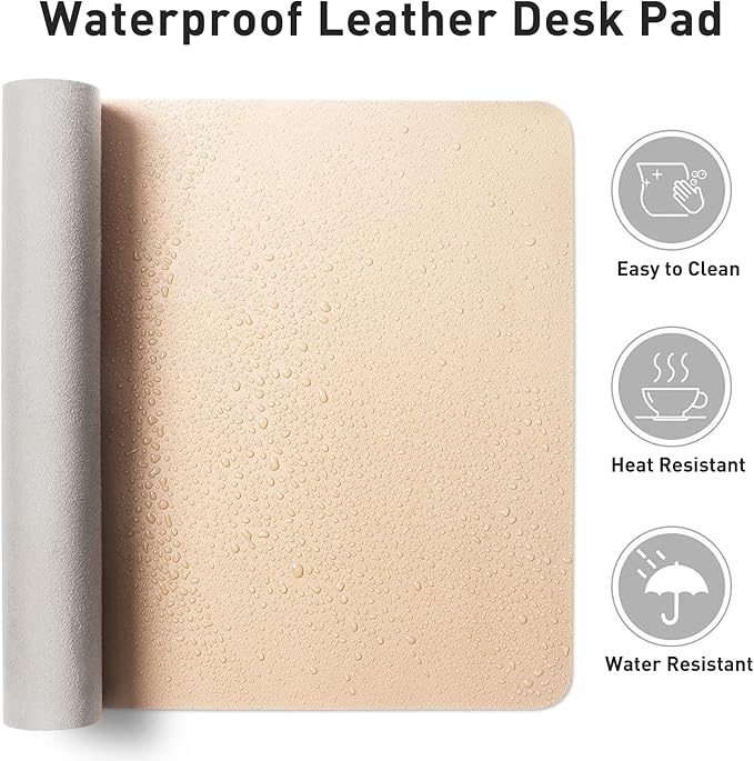Aothia Large PU Leather Desk Pad Protector – Non-Slip Mouse Pad & Writing Mat for Office/Home, Waterproof, Easy to Clean (31.5" x 15.7", Soft Peach)
