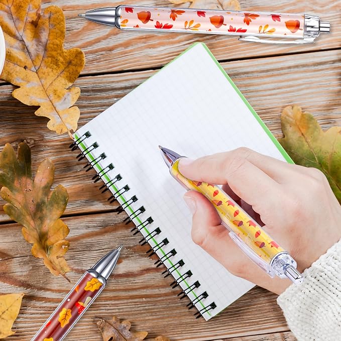 50 Pcs Fall Thanksgiving Pens Autumn Ballpoint Pens Bulk Thanksgiving Gel Pens Ink Pens Pumpkin Retractable Ballpoint Pens Novelty Maple Leaves Writing Pens for Party Office