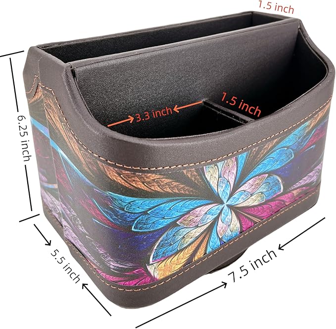 PU Leather Remote Control Holder,360 Degree Spinning Desk TV Remote Caddy,Desk Organizers and Accessories,for Controller,Media,Mail,Calculator,Mobile Phone,Pen Storage Holder(Pansy)