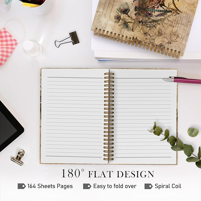 Vintage Dragonfly Spiral Notebook, Spring Dragon Fly Journal Notebook,Dragonfly Floral Notebooks for School Work, Dragonfly Gifts for Women, Dragonfly Office Supplies Gifts for Women Men,5.5x8.3