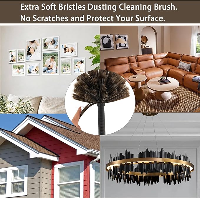 4 Pack Corner Duster, Webster Cobweb Duster Head,Fits Standard 3/4 inch Threaded Poles, Spider Web Remover Brush, for Ceilings, Moldings, HVAC & Floor Vents, and Corners(4, Brown)