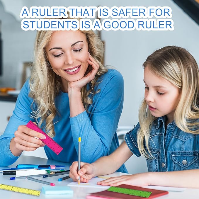 24Pcs Ruler 6 Inch, Clear Plastic Straight Edge Ruler, Colored Small Rulers Metric and Inches Drawing Rulers for Students Kids for Classroom School Supplies