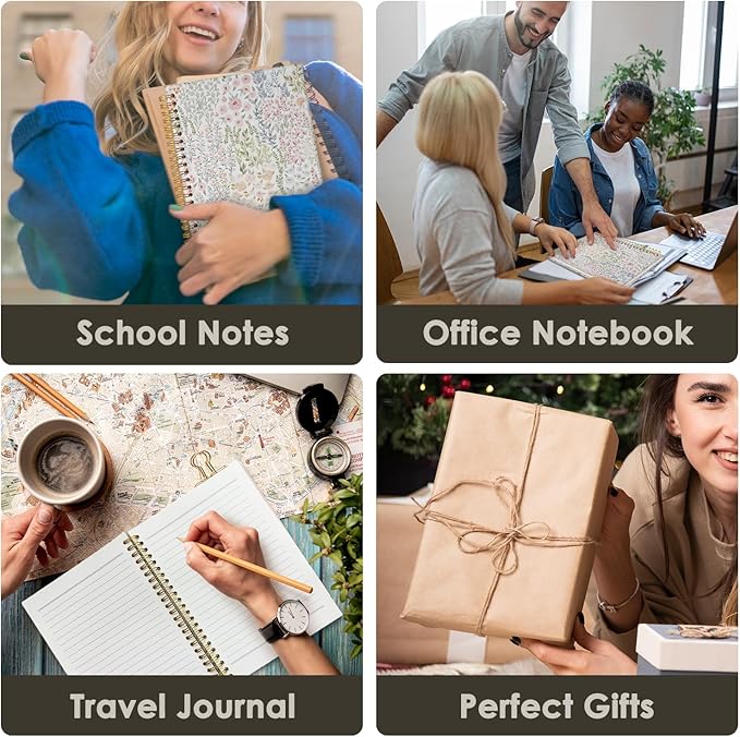 Wheatwin Floral Notebook Journal, Wildflower Cute Hardcover Spiral Notebook for Women, School Notebooks Pastel Pink Journal for Teen Girls 5.5x8.3