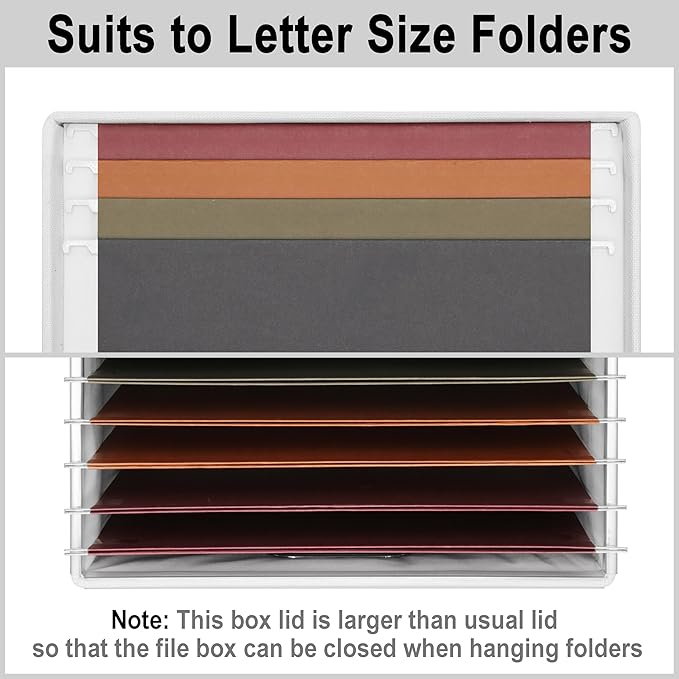 File Organizer Box, Collapsible Storage Filling Box with Lid for Letter Legal Size Hanging Folders Decorative Linen File Folder Box Document Storage Filing Bin, White 2 Pack
