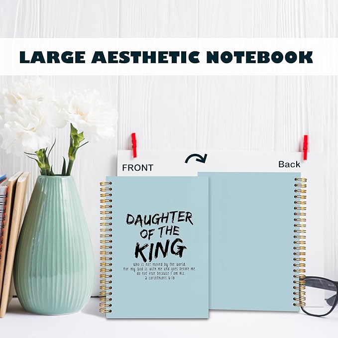 BearCake Prayer Journal for Woman,Christian Bible Journal,Christian Gifts for Women, Bible Notebooks for Note Taking, Daughter of the King,Spiral bible Notebook 5.5x8.3 Blue