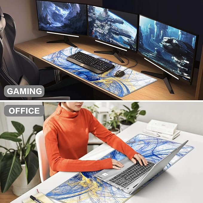 Gaming Mouse Pad Blue, Large Mouse Pad XXL 35.4×15.7in, Extended Computer Keyboard Mouse Mat Desk Pad for Laptop with Stitched Edges, Waterproof Mousepad for Gamer Home&Office Women