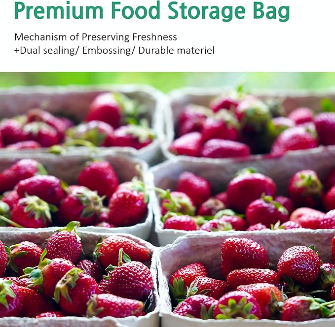 Green, Food Storage Bags, 14.17" 18.11" 100bags, Keep Fresh Produce Bags, Food Saver Storage for Fruits, Vegetables, BPA FREE, HDPE, Green color bag, Plastic Bread Bags, Eco-Friendly